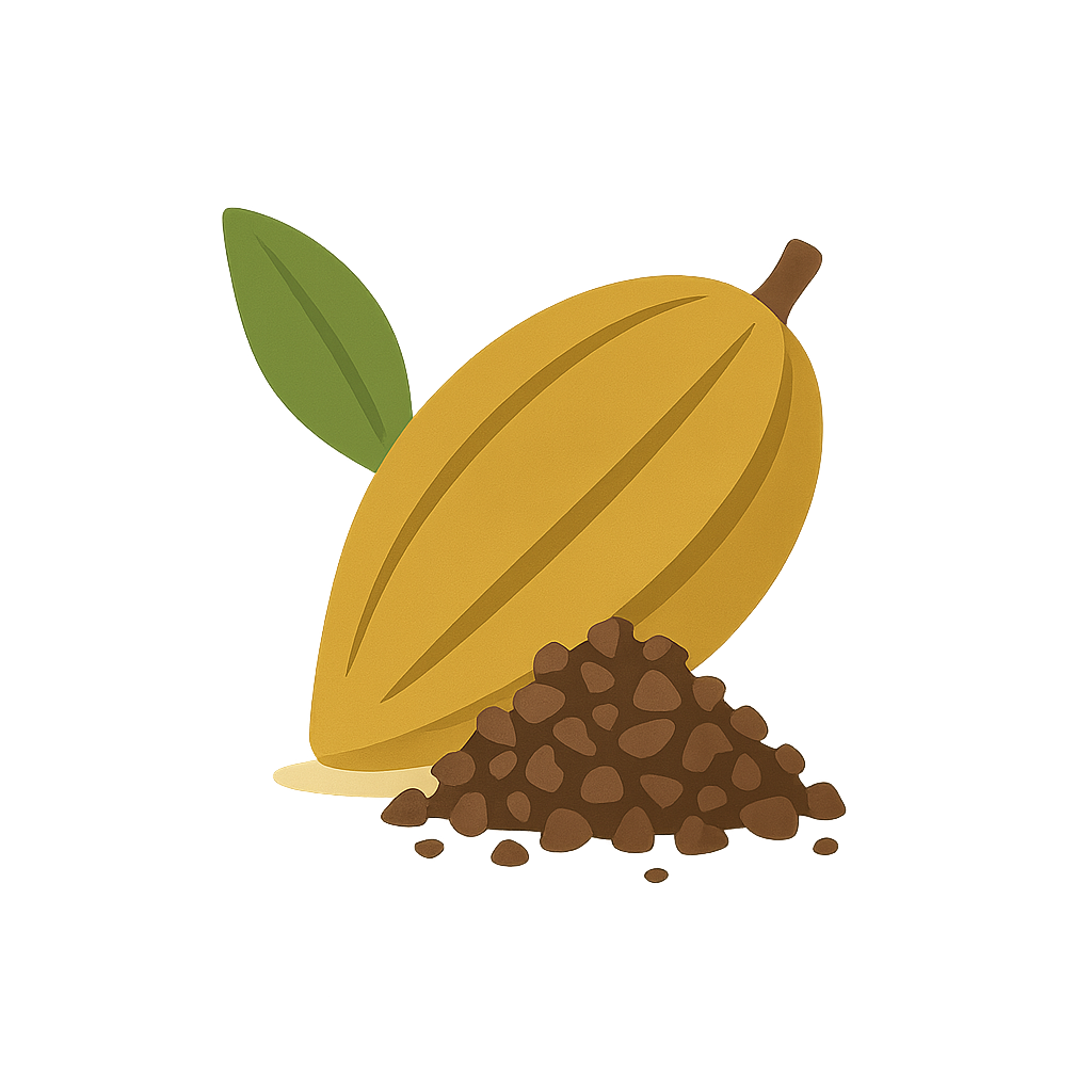 Color-block illustration of cacao beans.