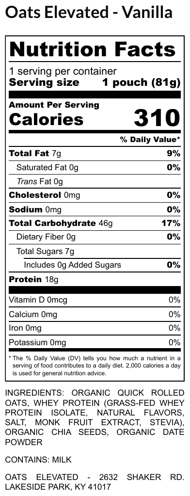 Vanilla nutrition facts