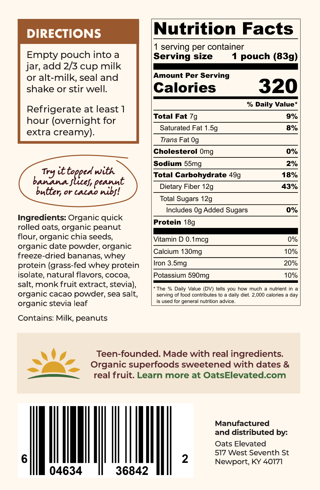 Chocolate Peanut Butter Banana (Overnight Oats) nutrition facts and ingredients label