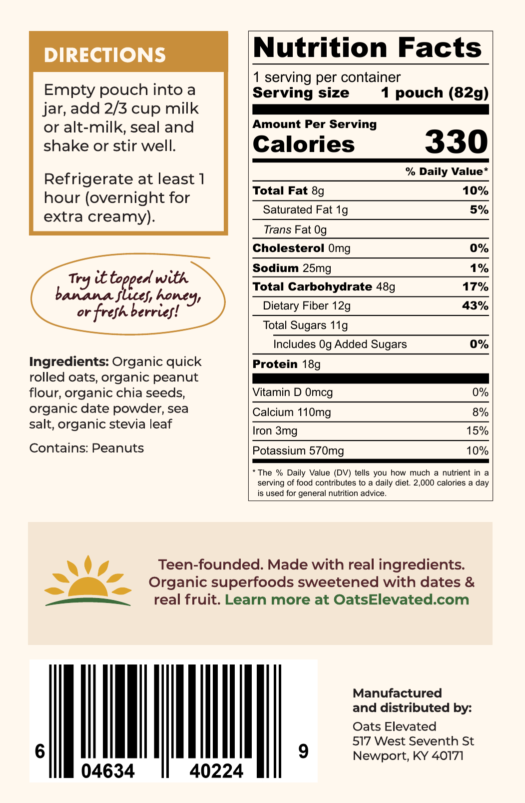 Peanut Butter (Overnight Oats) nutrition facts and ingredients label